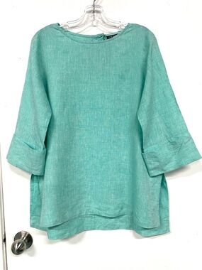APNY linen mint top Womens Medium three quarter sleeve Minimalist